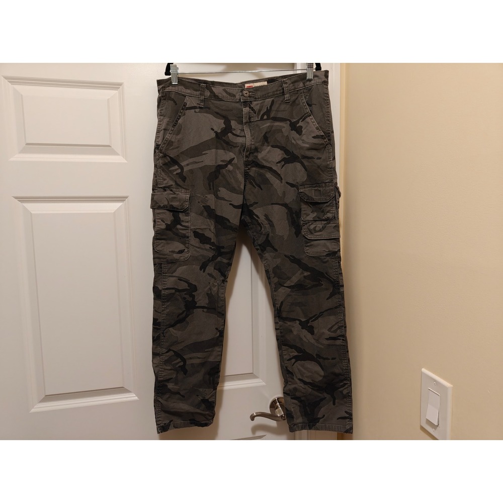 Wrangler Mens Regular Taper Cargo Pants 36x30 Grey Black Camouflage 70SYWGL